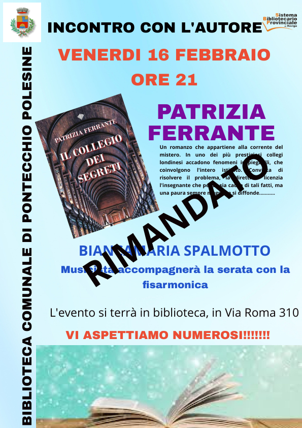 Incontro con l'autore Patrizia Ferrante-evento rimandato